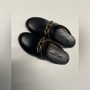 Saint Laurent Black Mules with Gold Chain